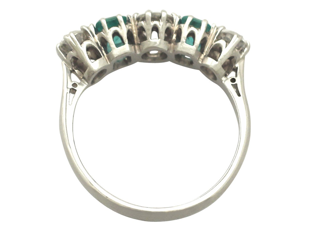 Women's 1.18 Carat Diamond and 0.72 Carat Emerald, 18k White Gold Five Stone Ring