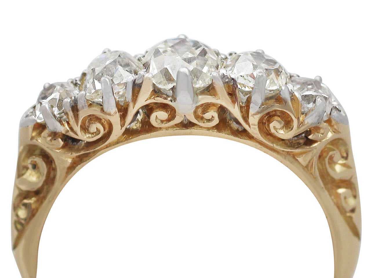 2.13Ct Diamond and 18k Yellow Gold Five Stone Ring - Antique Circa 1900