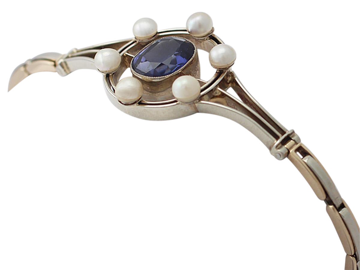 3.68Ct Tanzanite & Pearl, 9k Yellow Gold & 9k White Gold Bracelet - Antique