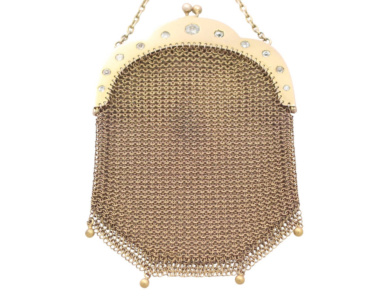 A fine and impressive, unusual antique Edwardian English 3.16 carat diamond set, 9 karat yellow gold chain mail ladies' purse; an addition to the diverse range of collectable items at 

This fine Edwardian mesh / chain mail purse has been crafted