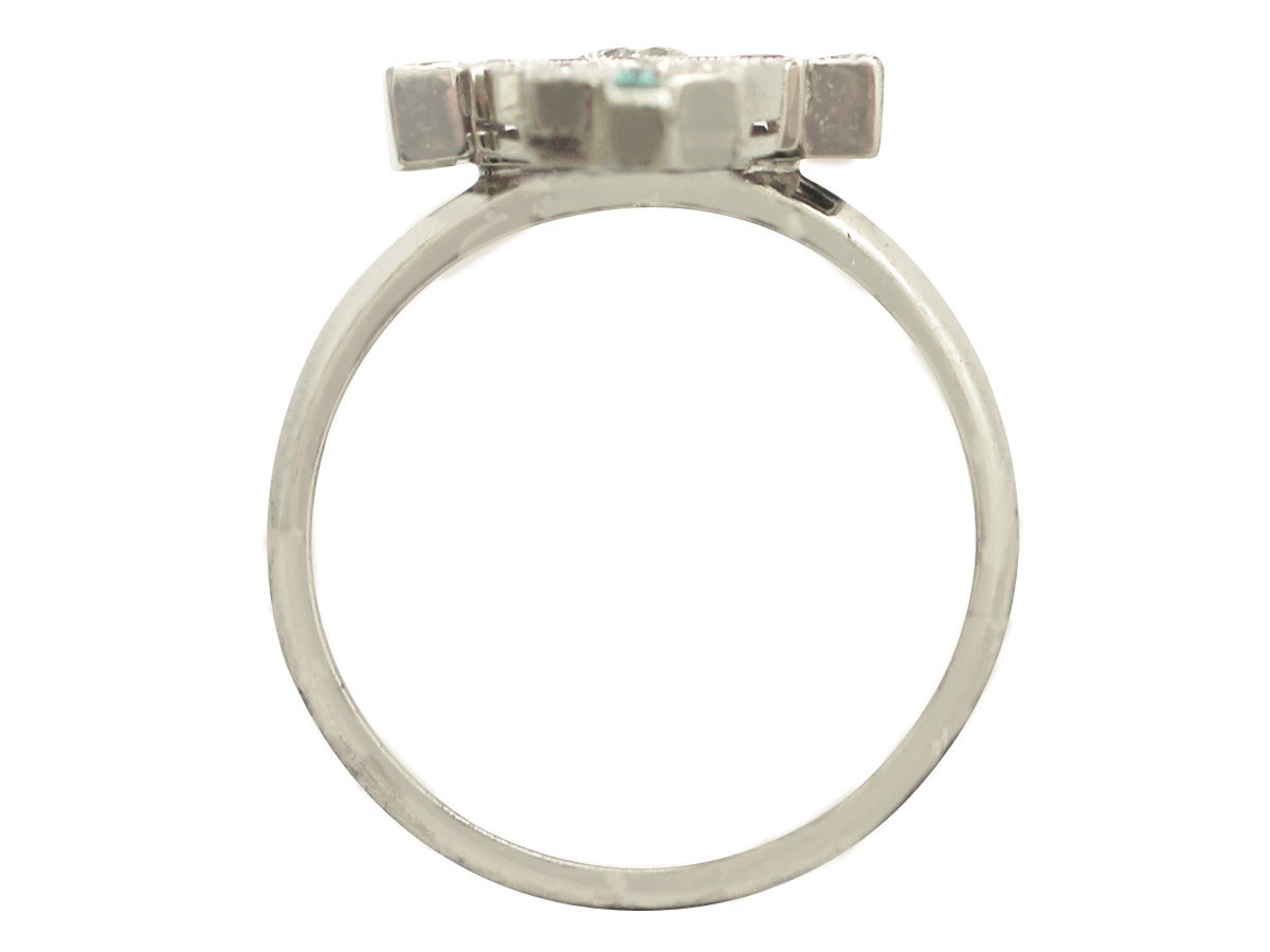 1.38Ct Diamond, Ruby & Emerald 14k White Gold Dress Ring - Art Deco - Vintage 1