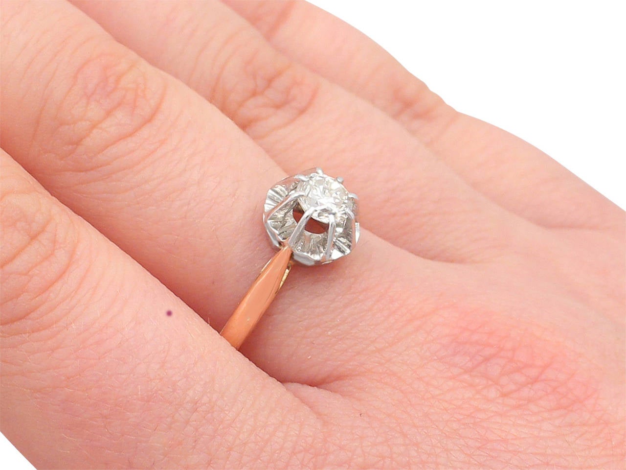 0.54Ct Diamond and 18k Rose Gold Solitaire Ring - Vintage French Circa 1960 4