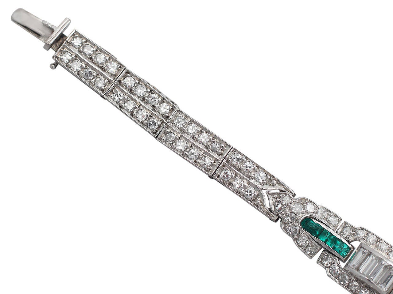 Women's 4.10Ct Diamond & 0.72Ct Emerald, Platinum Cocktail Watch - Art Deco - Vintage