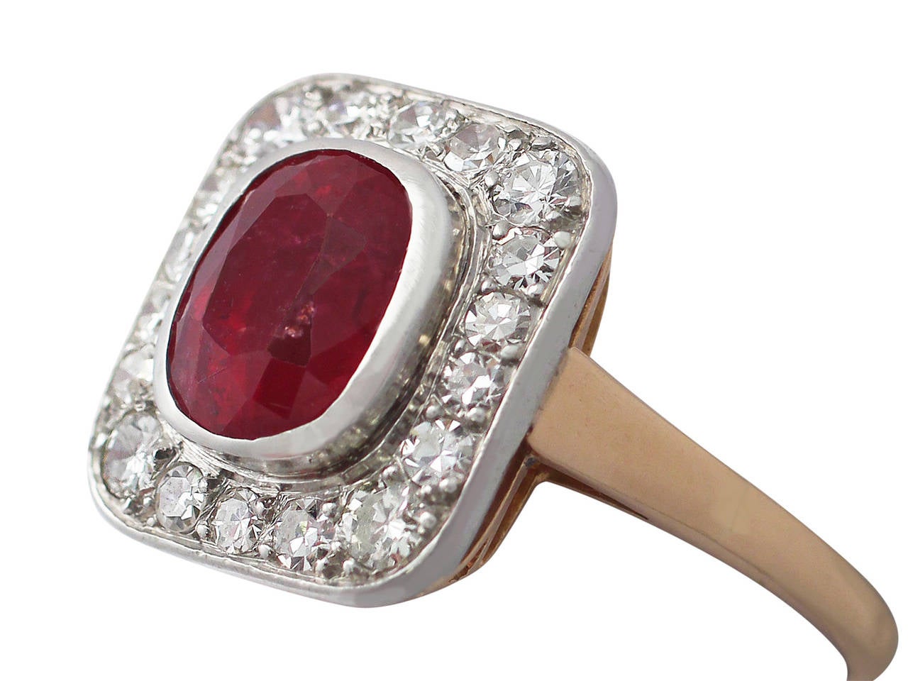 2.85Ct Ruby and 0.75Ct Diamond, 18k Rose Gold Dress Ring - Antique French In Excellent Condition In Jesmond, Newcastle Upon Tyne