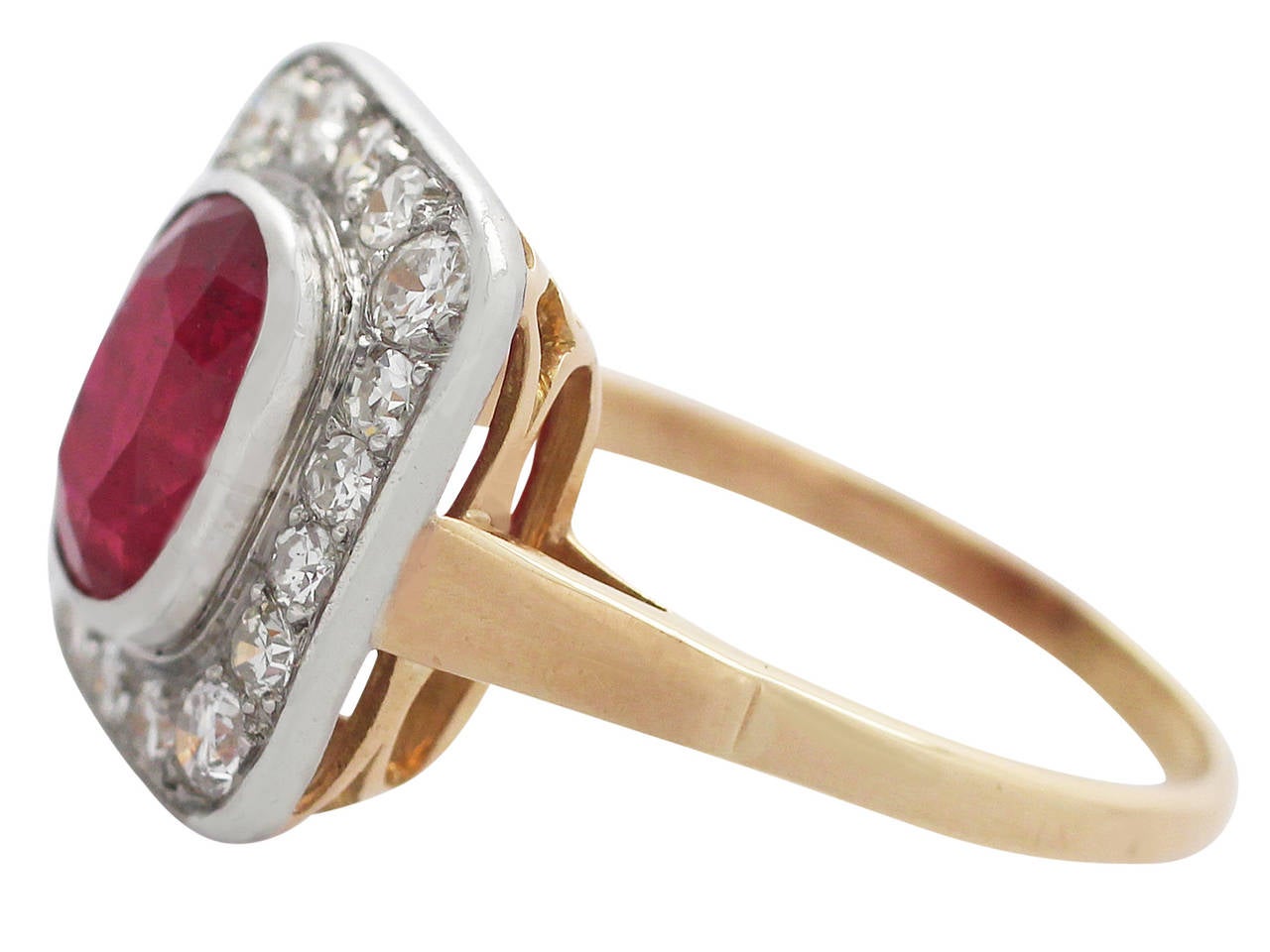 Women's 2.85Ct Ruby and 0.75Ct Diamond, 18k Rose Gold Dress Ring - Antique French