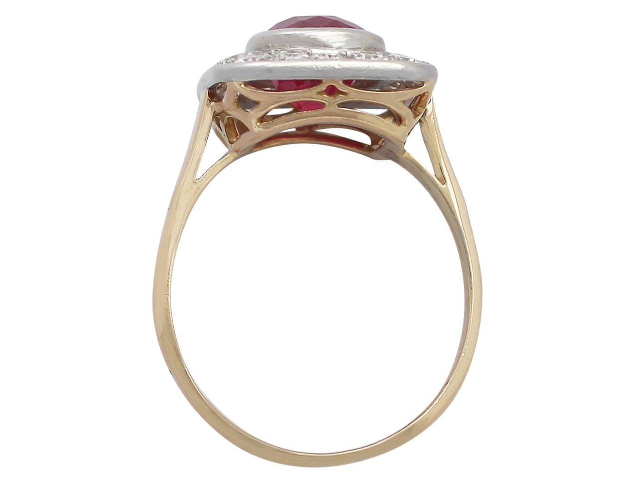 2.85Ct Ruby and 0.75Ct Diamond, 18k Rose Gold Dress Ring - Antique French 1