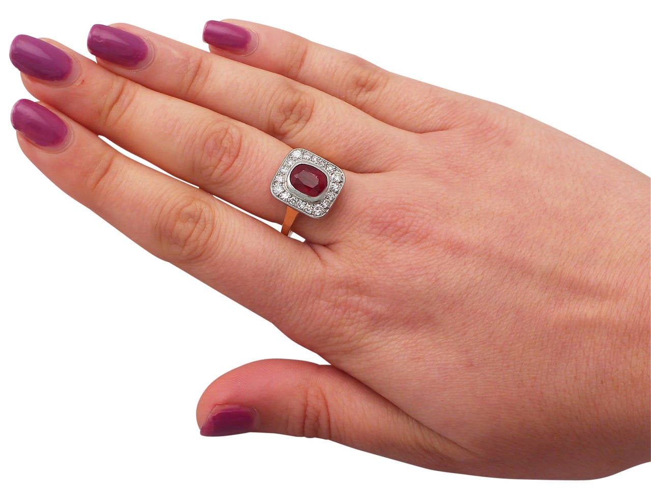 2.85Ct Ruby and 0.75Ct Diamond, 18k Rose Gold Dress Ring - Antique French 3