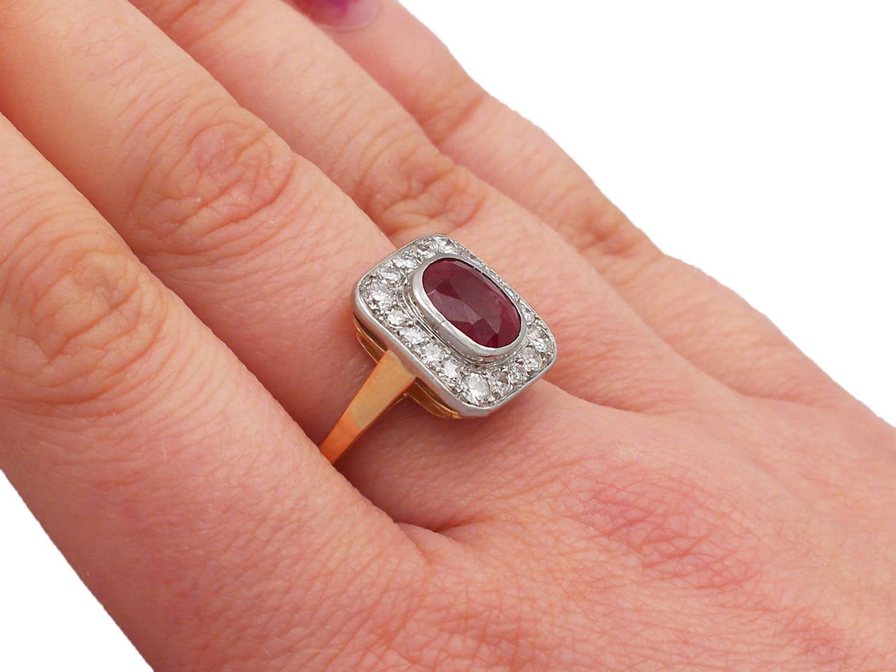 2.85Ct Ruby and 0.75Ct Diamond, 18k Rose Gold Dress Ring - Antique French 4