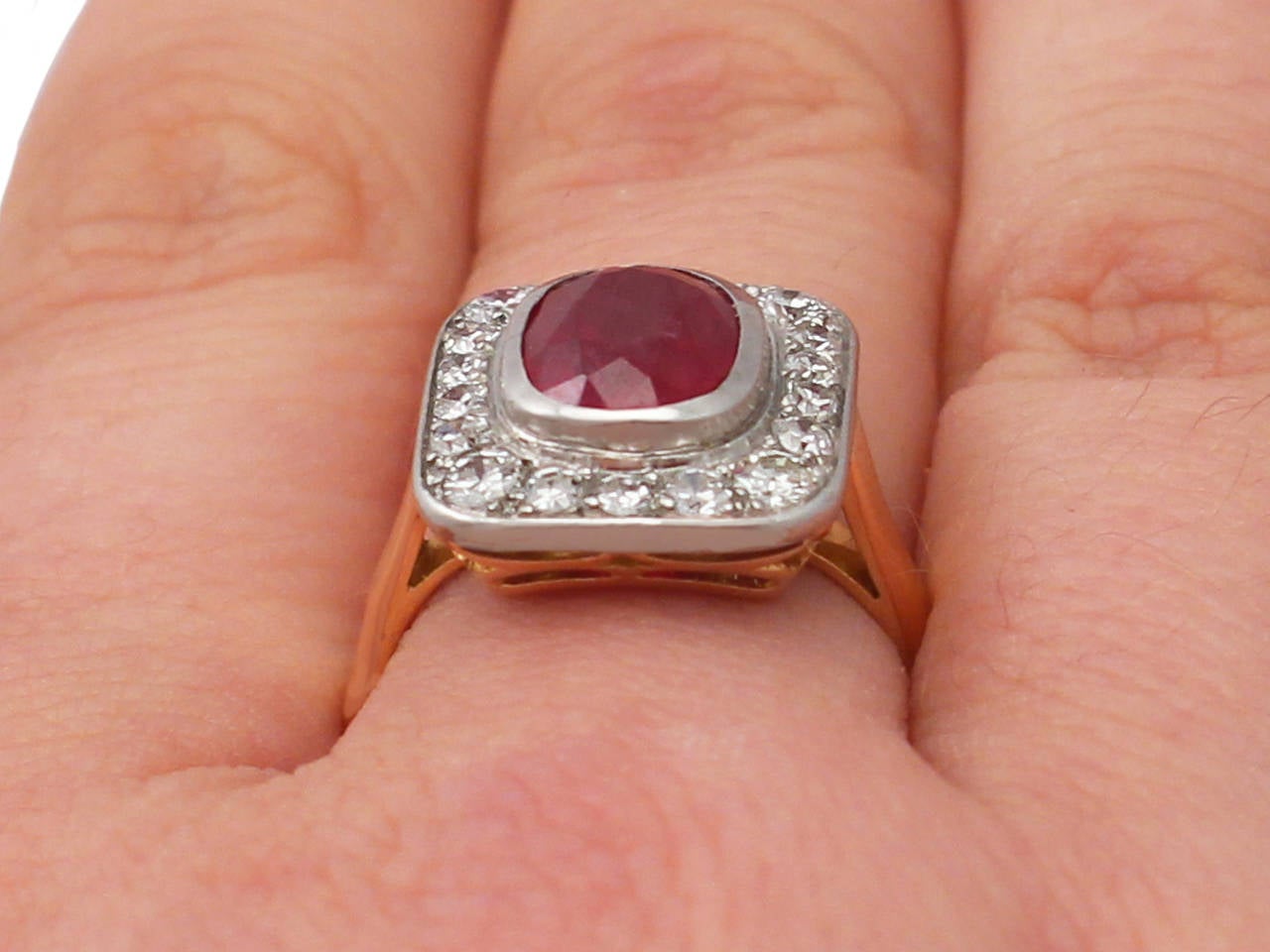 2.85Ct Ruby and 0.75Ct Diamond, 18k Rose Gold Dress Ring - Antique French 5