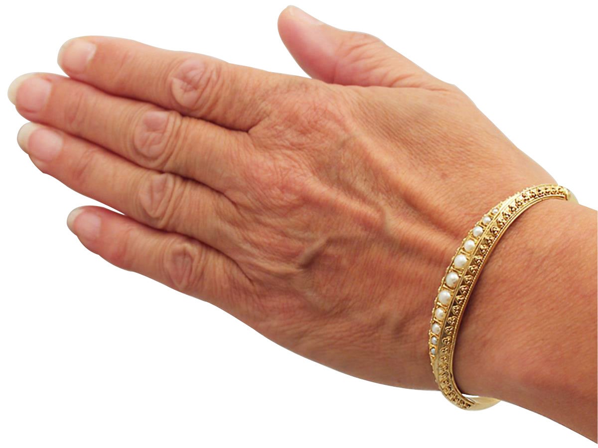 Pearl and 15k Yellow Gold Bangle - Antique Victorian 4