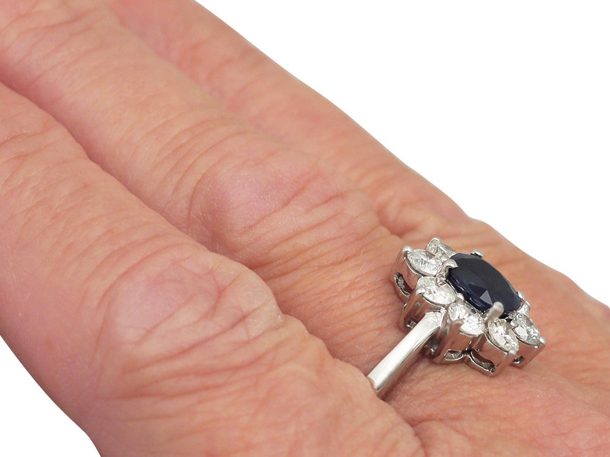 1980s 1.48 Carat Sapphire and 1.45 Carat Diamond White Gold Cocktail Ring 3