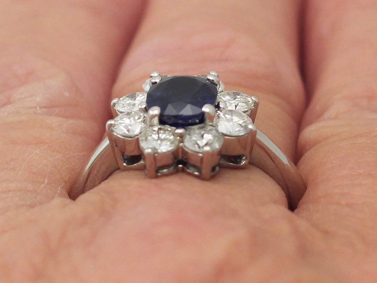 1980s 1.48 Carat Sapphire and 1.45 Carat Diamond White Gold Cocktail Ring 4
