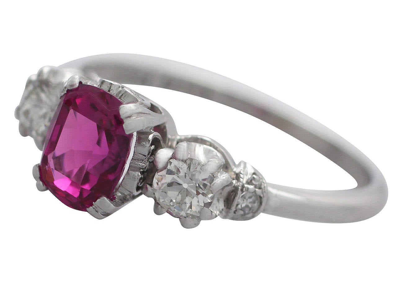 Women's 1.21Ct Ruby & 0.15Ct Diamond, 18k White Gold Trilogy Ring - Antique Circa 1920