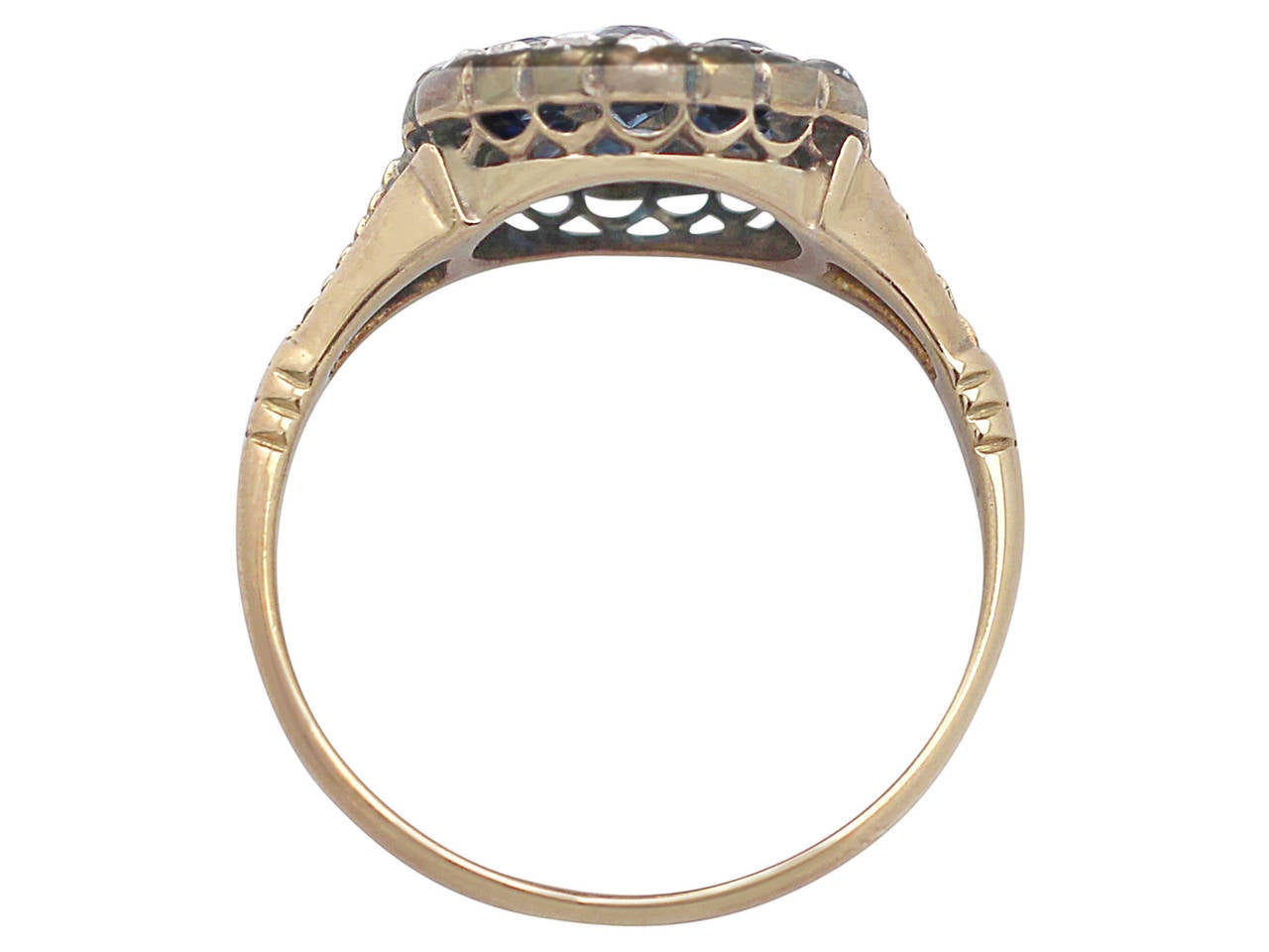 Women's 0.58Ct Sapphire & 0.52Ct Diamond, 18k Yellow Gold Cluster Ring - Antique