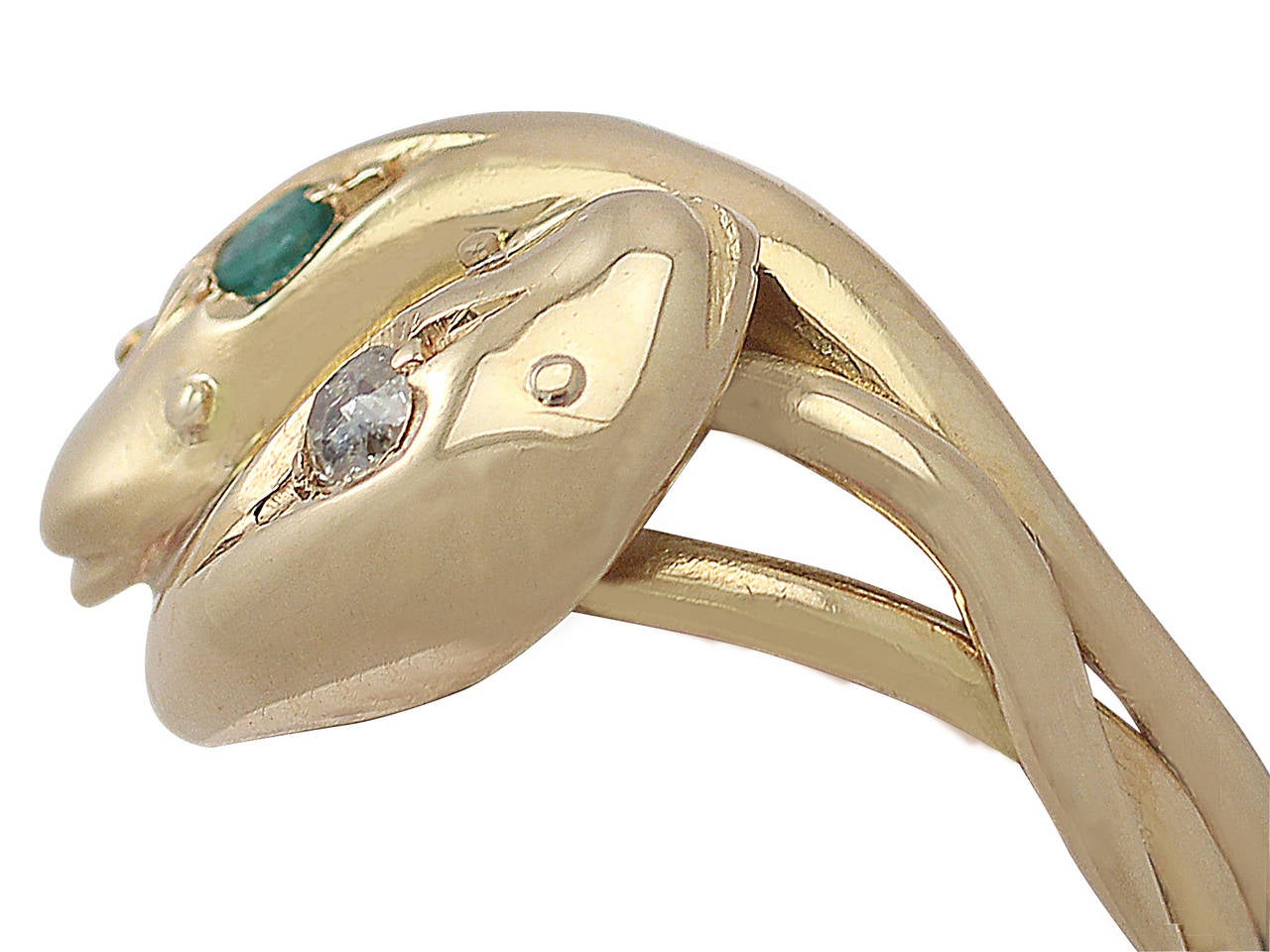 1919 Antique Emerald and Diamond Yellow Gold Snake Cocktail Ring In Excellent Condition In Jesmond, Newcastle Upon Tyne