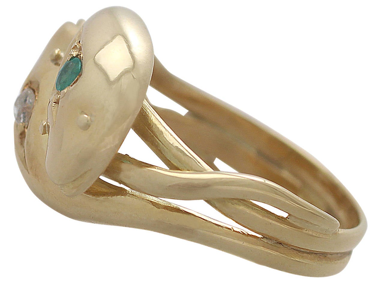 Women's 1919 Antique Emerald and Diamond Yellow Gold Snake Cocktail Ring
