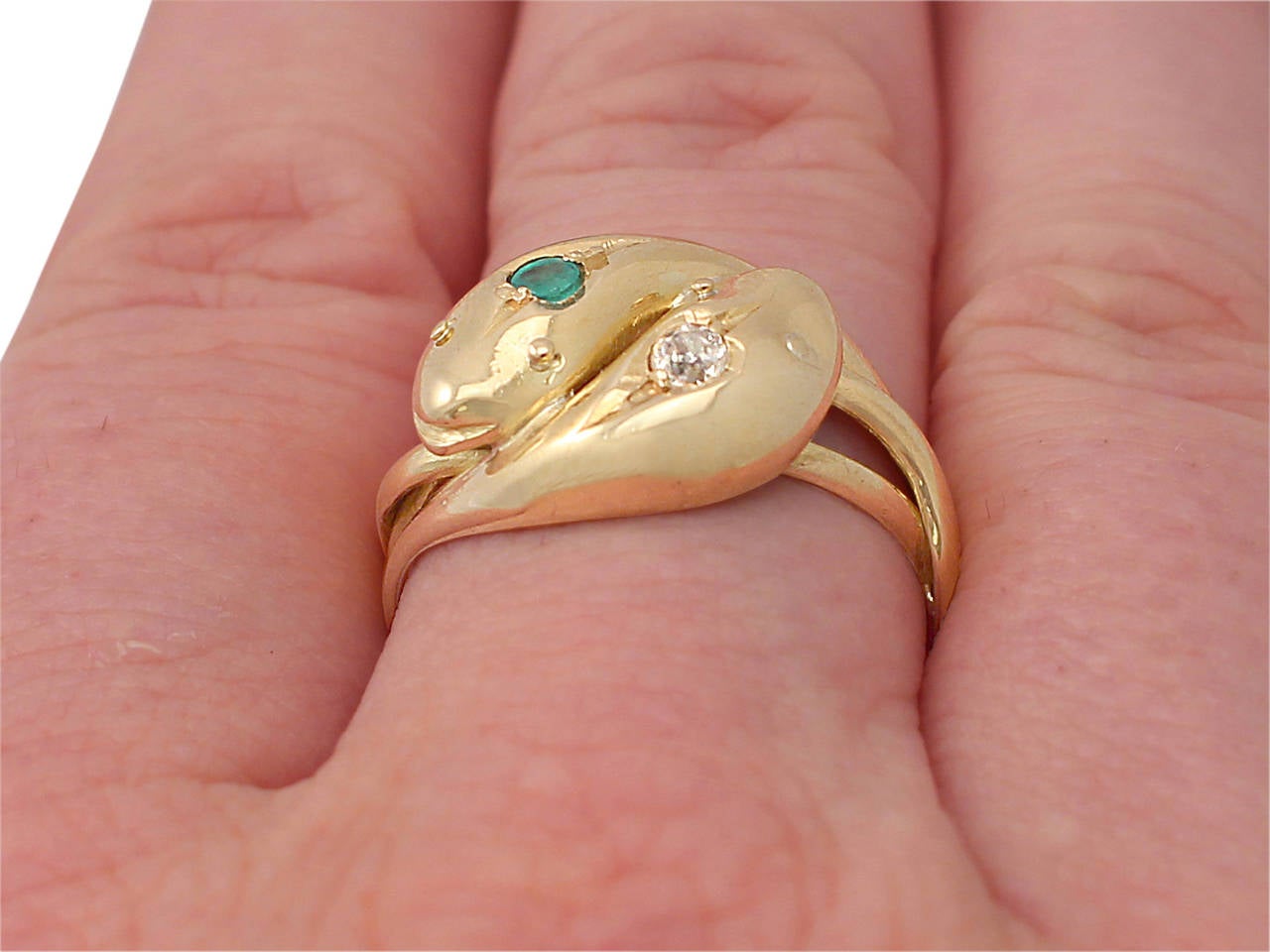 1919 Antique Emerald and Diamond Yellow Gold Snake Cocktail Ring 5