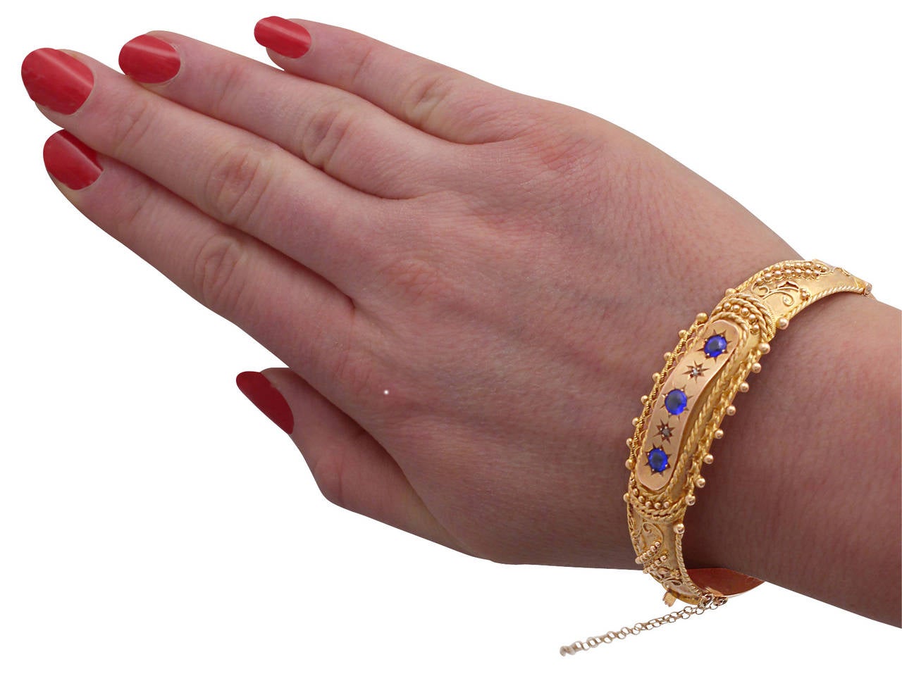 Garnet and Diamond, 9k Yellow and Rose Gold Bangle - Antique 1915 3