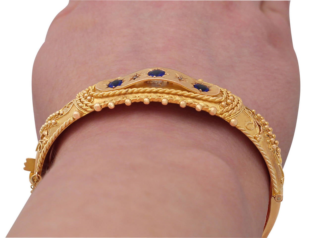 Garnet and Diamond, 9k Yellow and Rose Gold Bangle - Antique 1915 5