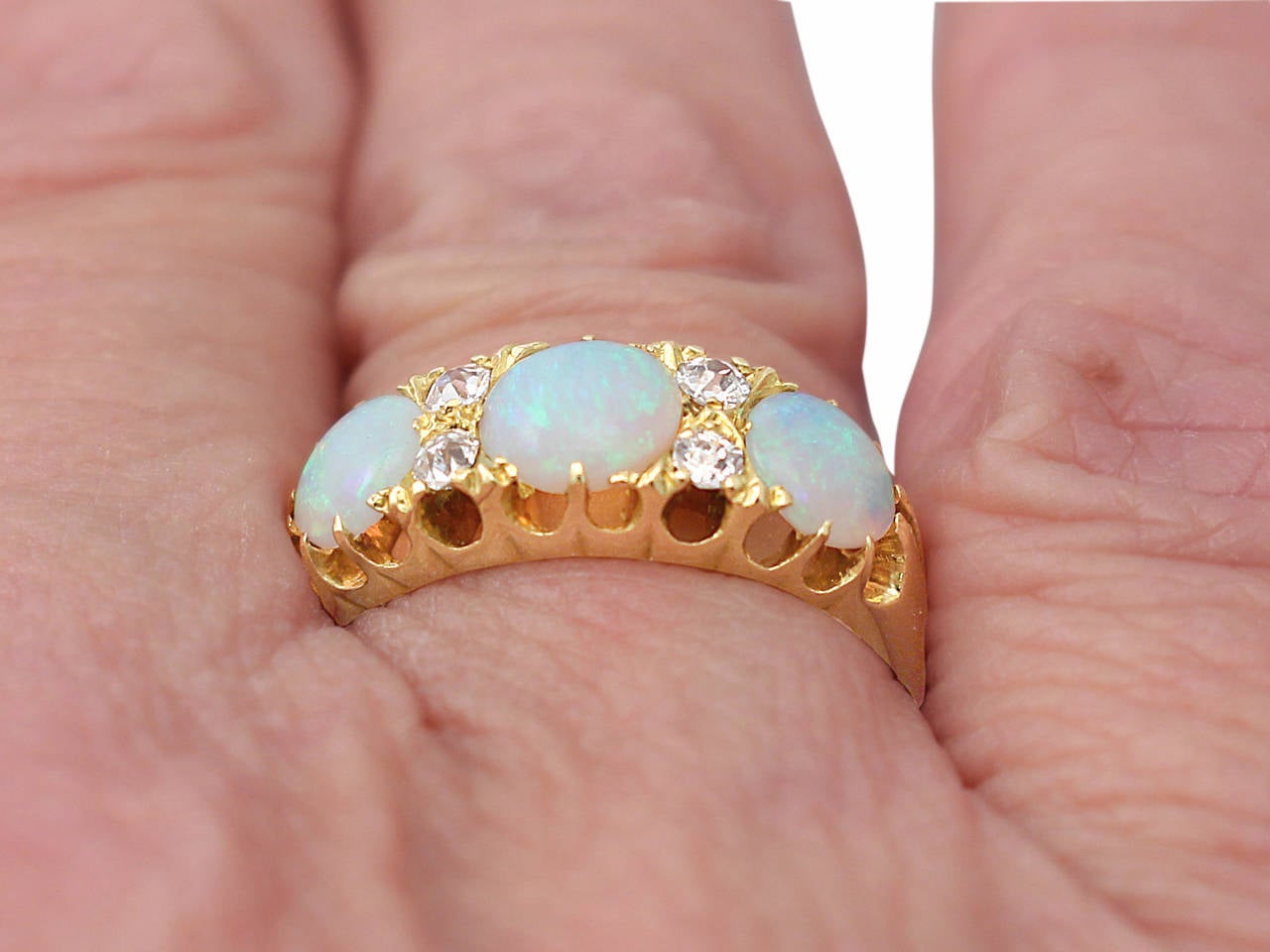 Antique Victorian Opal 0.20 Carat Diamond Gold Dress Ring 5