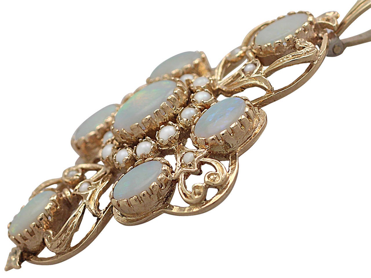 Women's Opal and Pearl 9k Yellow Gold Pendant - Victorian Style - Vintage 1979