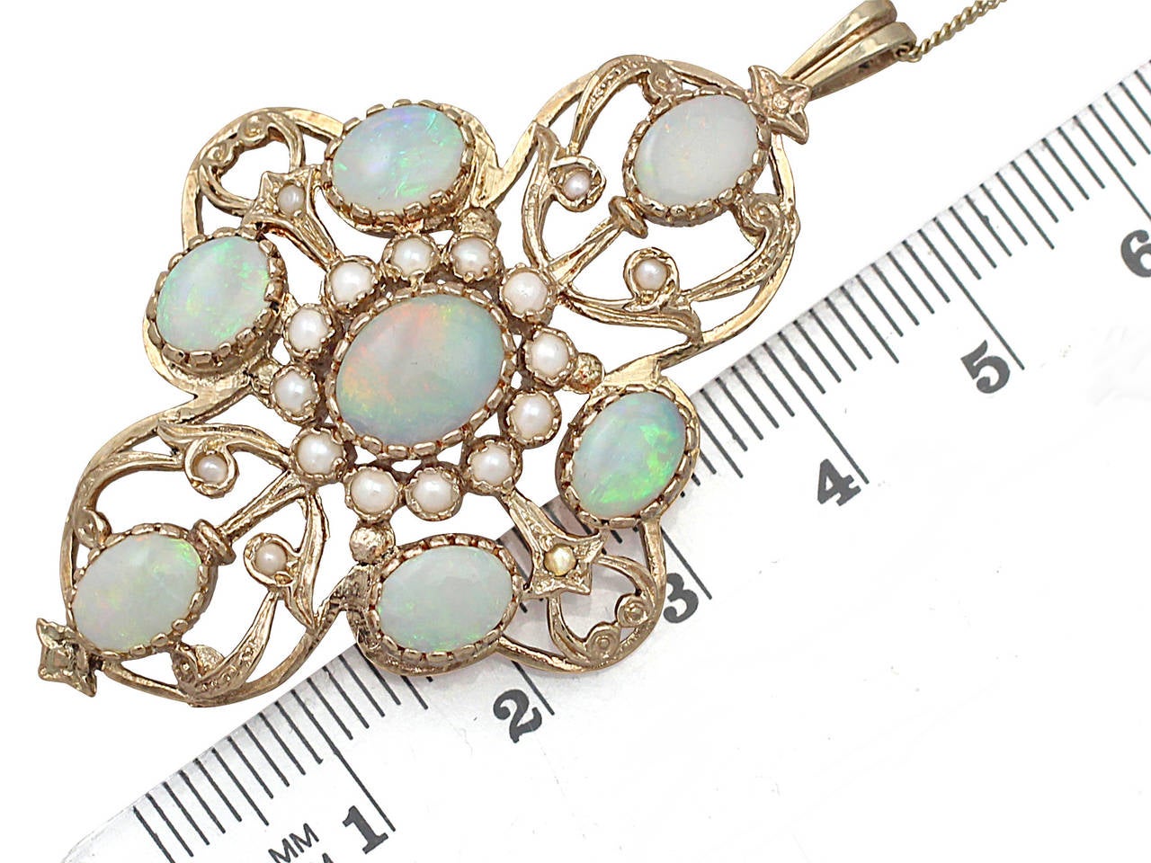 Opal and Pearl 9k Yellow Gold Pendant - Victorian Style - Vintage 1979 2