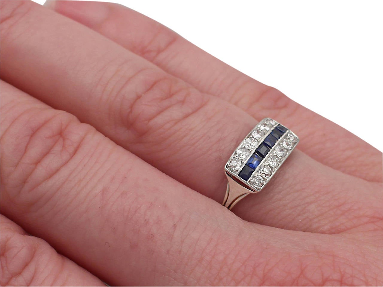 1910s Antique Sapphire & Diamond White Gold Cocktail Ring 4