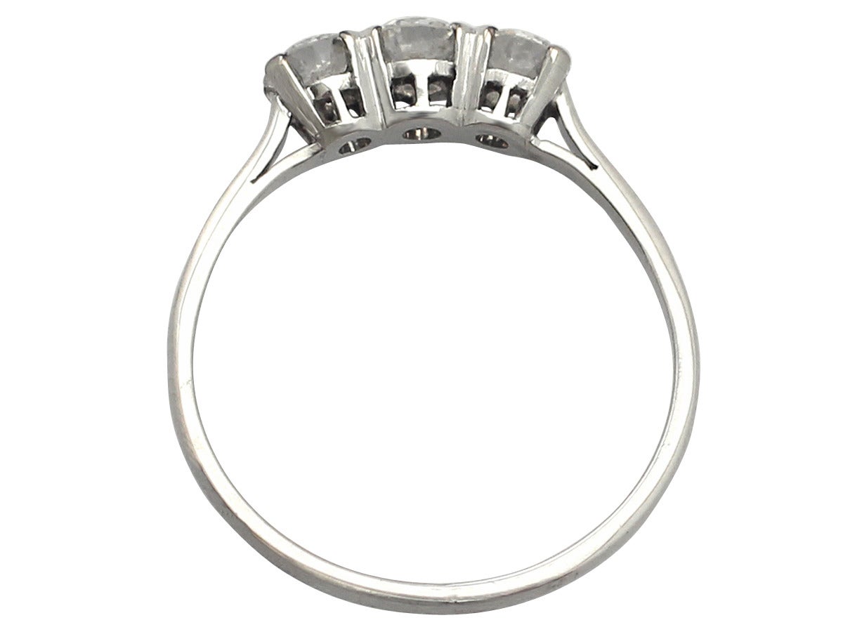 0.69Ct Diamond and 14k White Gold Trilogy Ring - Vintage Circa 1940 1