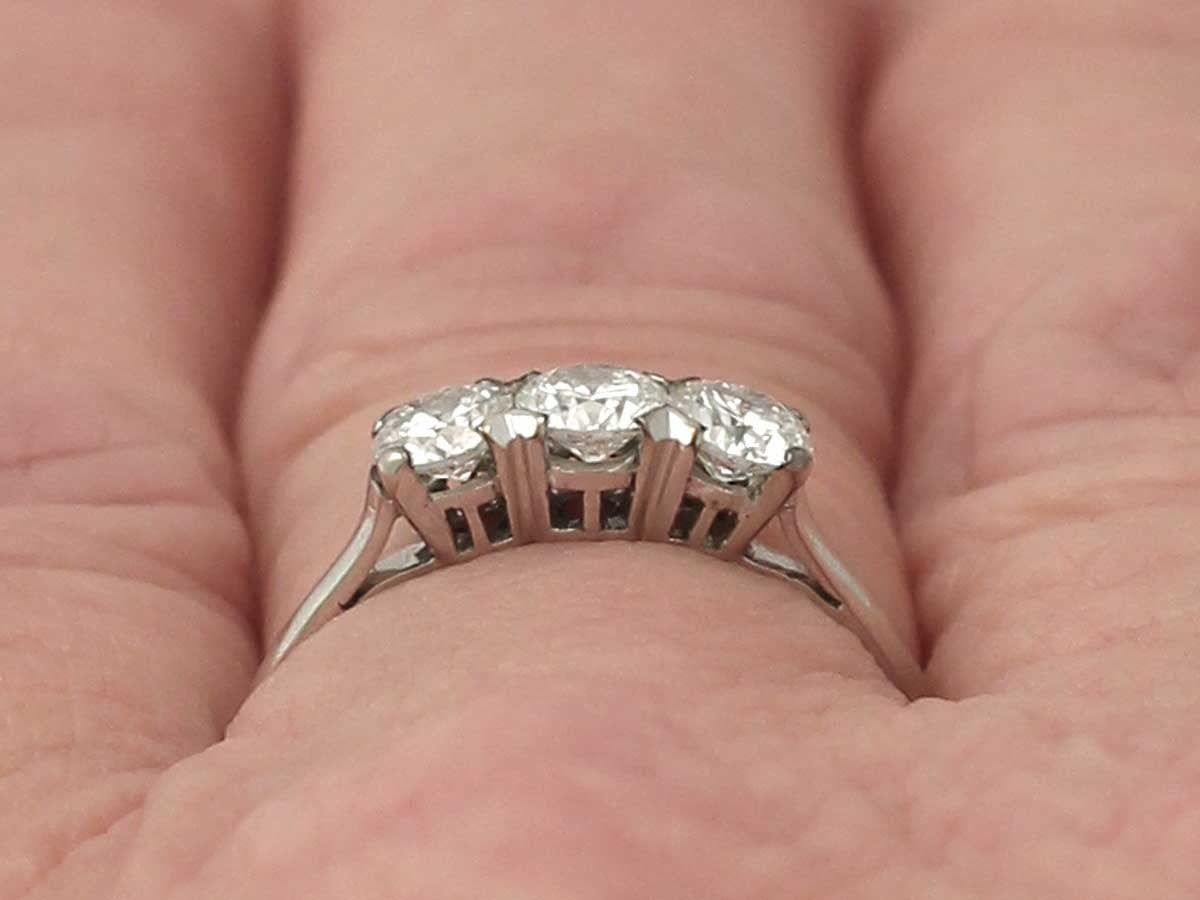 0.69Ct Diamond and 14k White Gold Trilogy Ring - Vintage Circa 1940 5