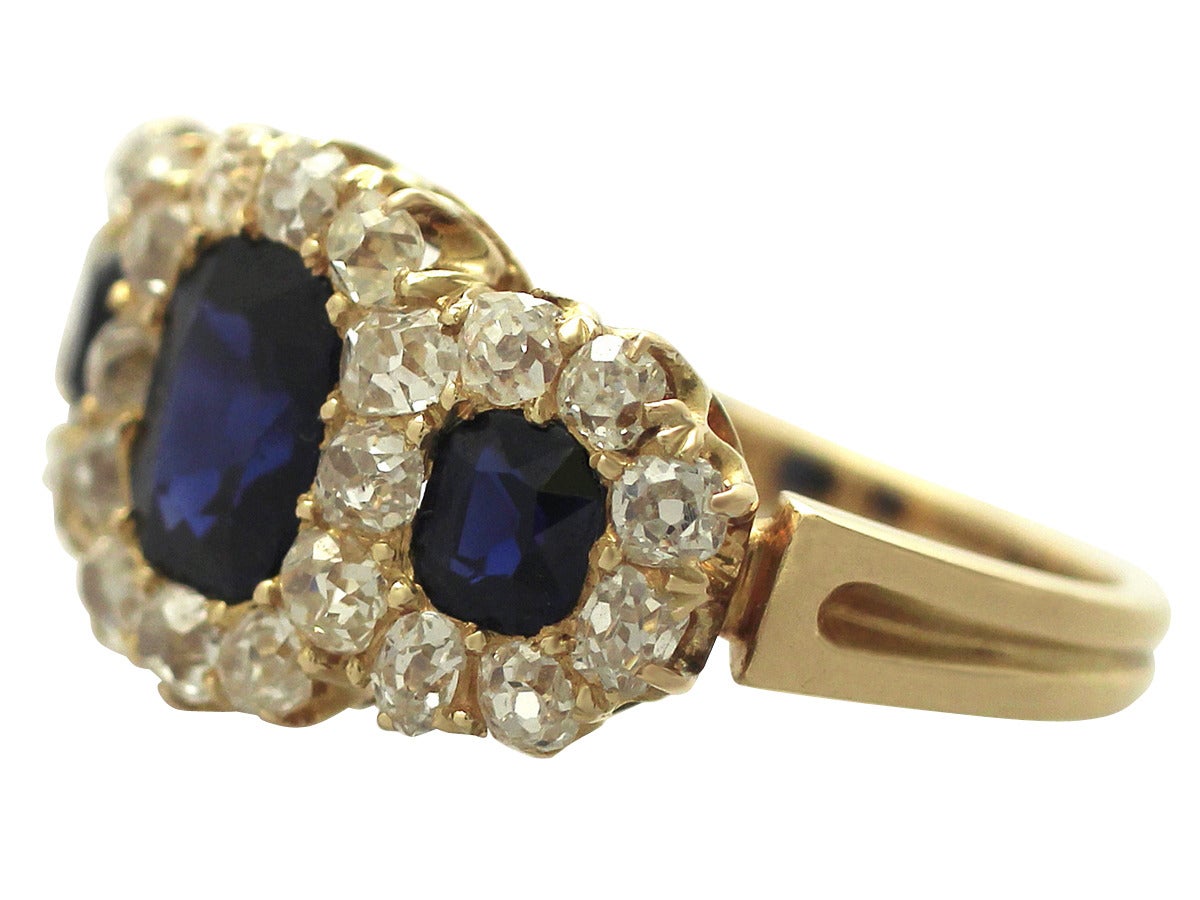 Women's 1910s 1.24 Carat Sapphire and 0.70 Carat Diamond, 18k Yellow Gold Dress Ring