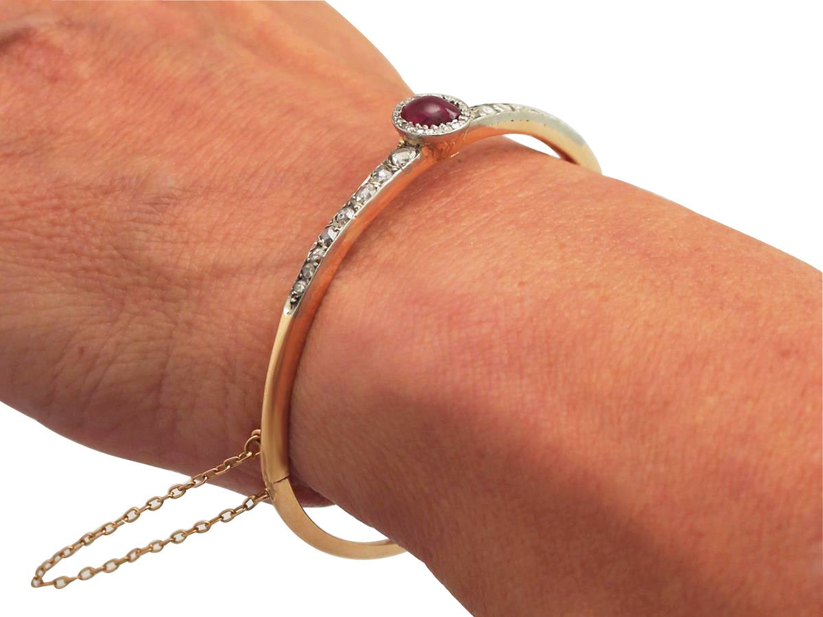0.95Ct Ruby and 0.81Ct Diamond, 18k Rose Gold Bangle - Antique Victorian 4