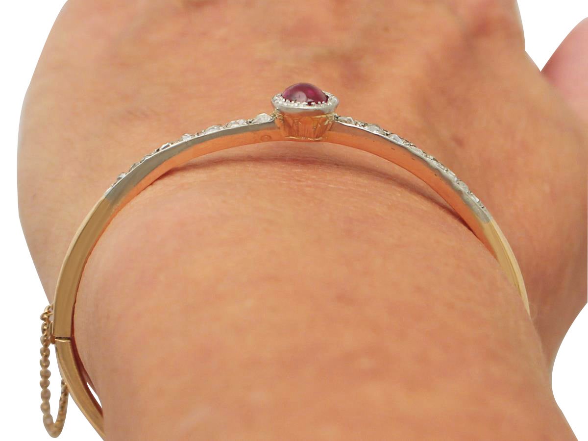 0.95Ct Ruby and 0.81Ct Diamond, 18k Rose Gold Bangle - Antique Victorian 5