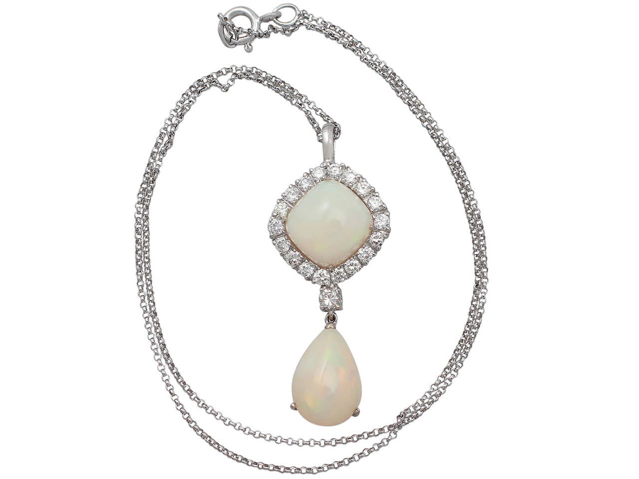 A fine and impressive contemporary natural opal and 1.25 carat diamond, 18 karat white gold pendant; part of our opal and pearl jewelry/jewelry collections

This fine contemporary opal and diamond pendant has been crafted in 18k white gold.

The
