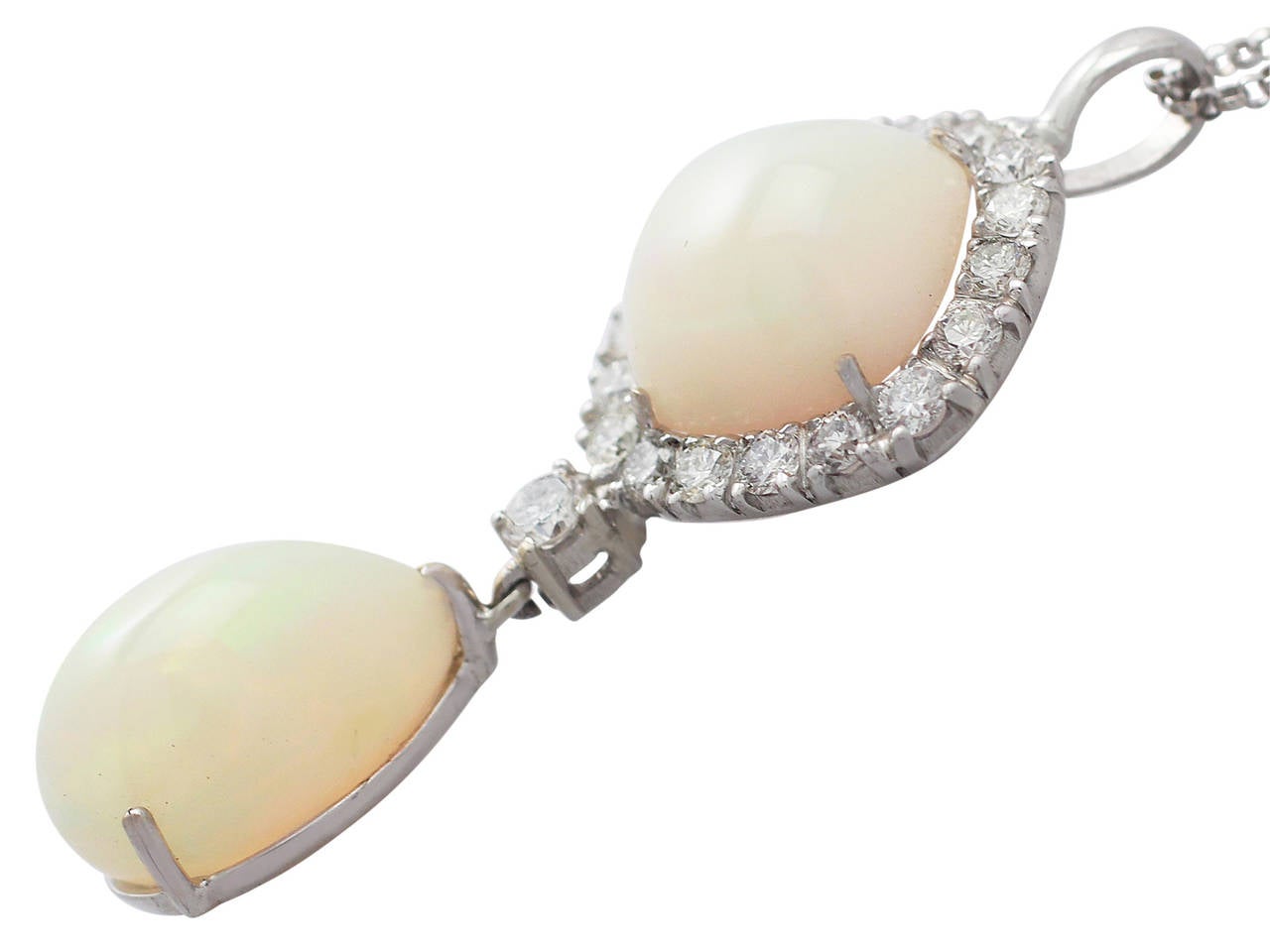 Women's Opal and 1.25Ct Diamond, 18k White Gold Pendant - Contemporary 2012