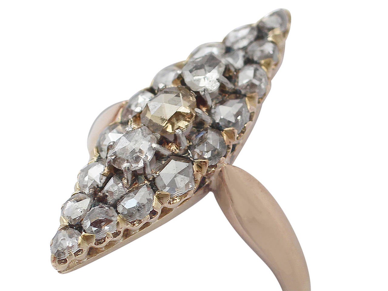 Marquise Cut 1880s French 1.62 Carat Diamond and Rose Gold Yellow Gold Cocktail Ring