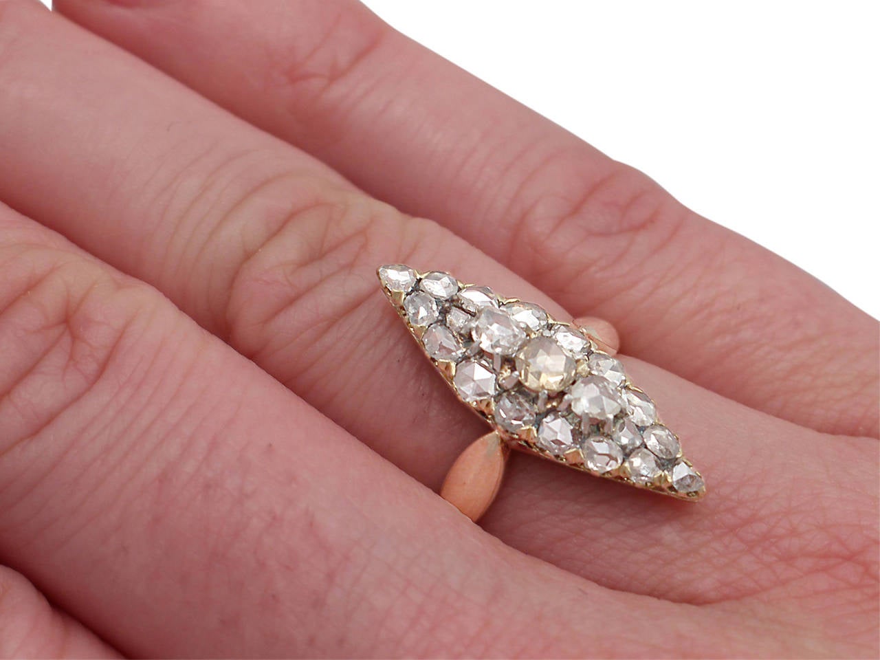 1880s French 1.62 Carat Diamond and Rose Gold Yellow Gold Cocktail Ring 3