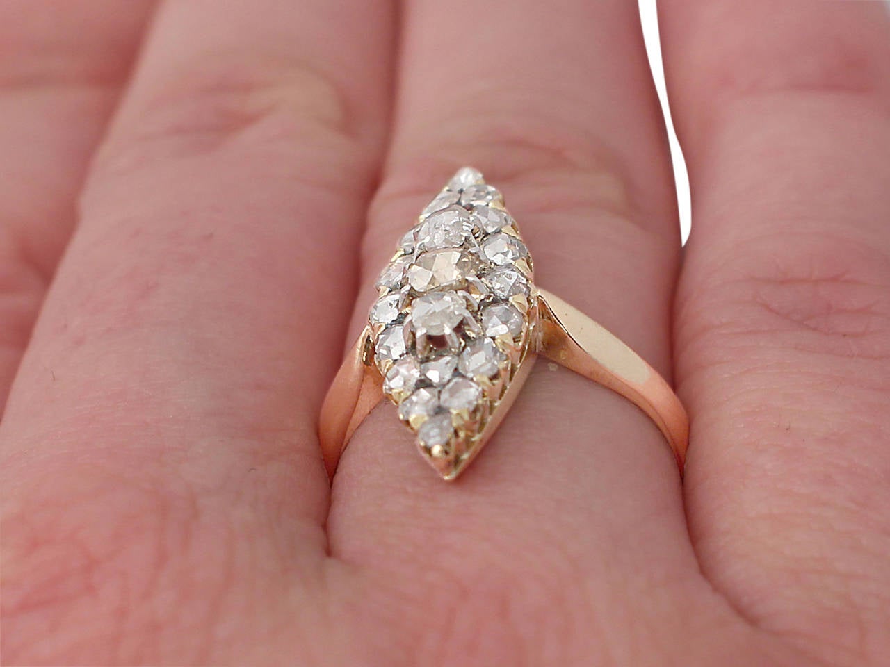 1880s French 1.62 Carat Diamond and Rose Gold Yellow Gold Cocktail Ring 4