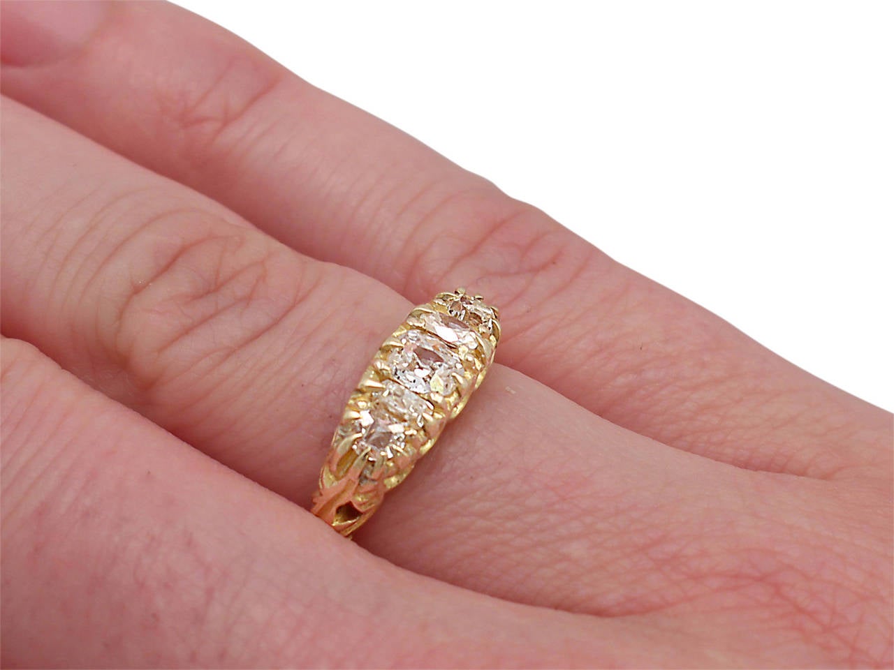 1890s Antique 1.28 Carat Diamond and Yellow Gold Five Stone Ring 2