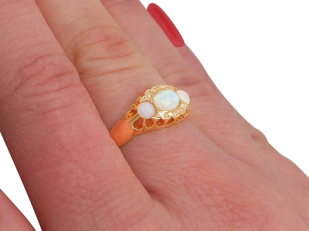 1900s Antique Opal & Diamond Yellow Gold Cocktail Ring 3