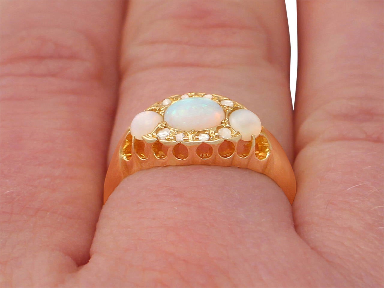 1900s Antique Opal & Diamond Yellow Gold Cocktail Ring 4