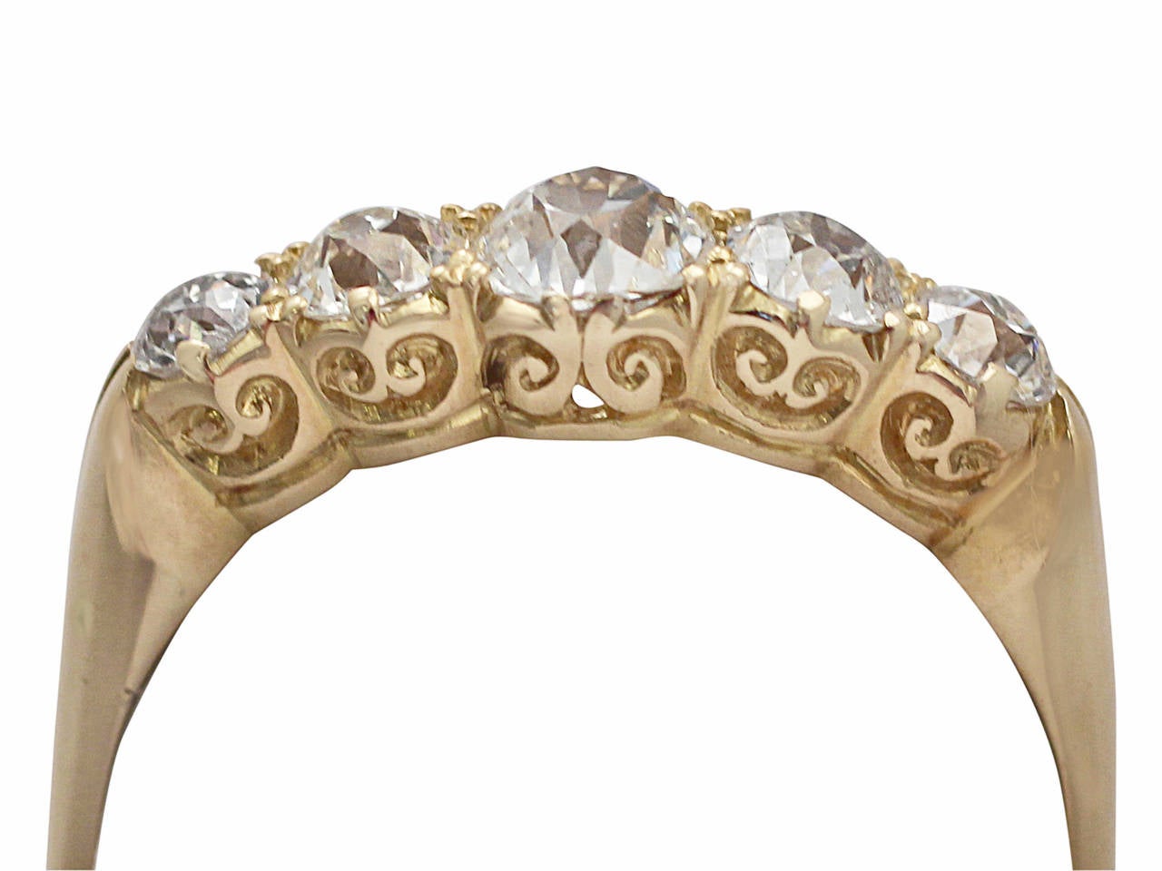 1.17Ct Diamond & 18k Yellow Gold Five Stone Ring - Antique Victorian 1896