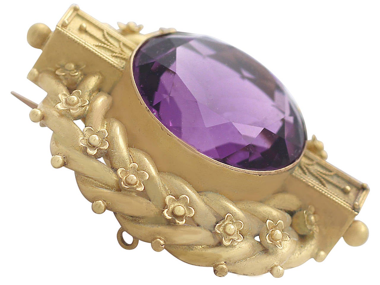 18.91Ct Amethyst and 20k Yellow Gold Brooch - Antique Victorian In Excellent Condition In Jesmond, Newcastle Upon Tyne