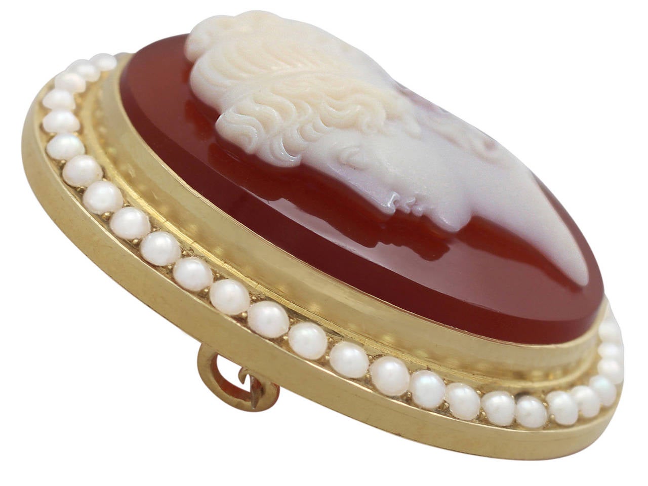 Cameo Brooch with Pearls, 15 Karat Yellow Gold, Antique Victorian 1