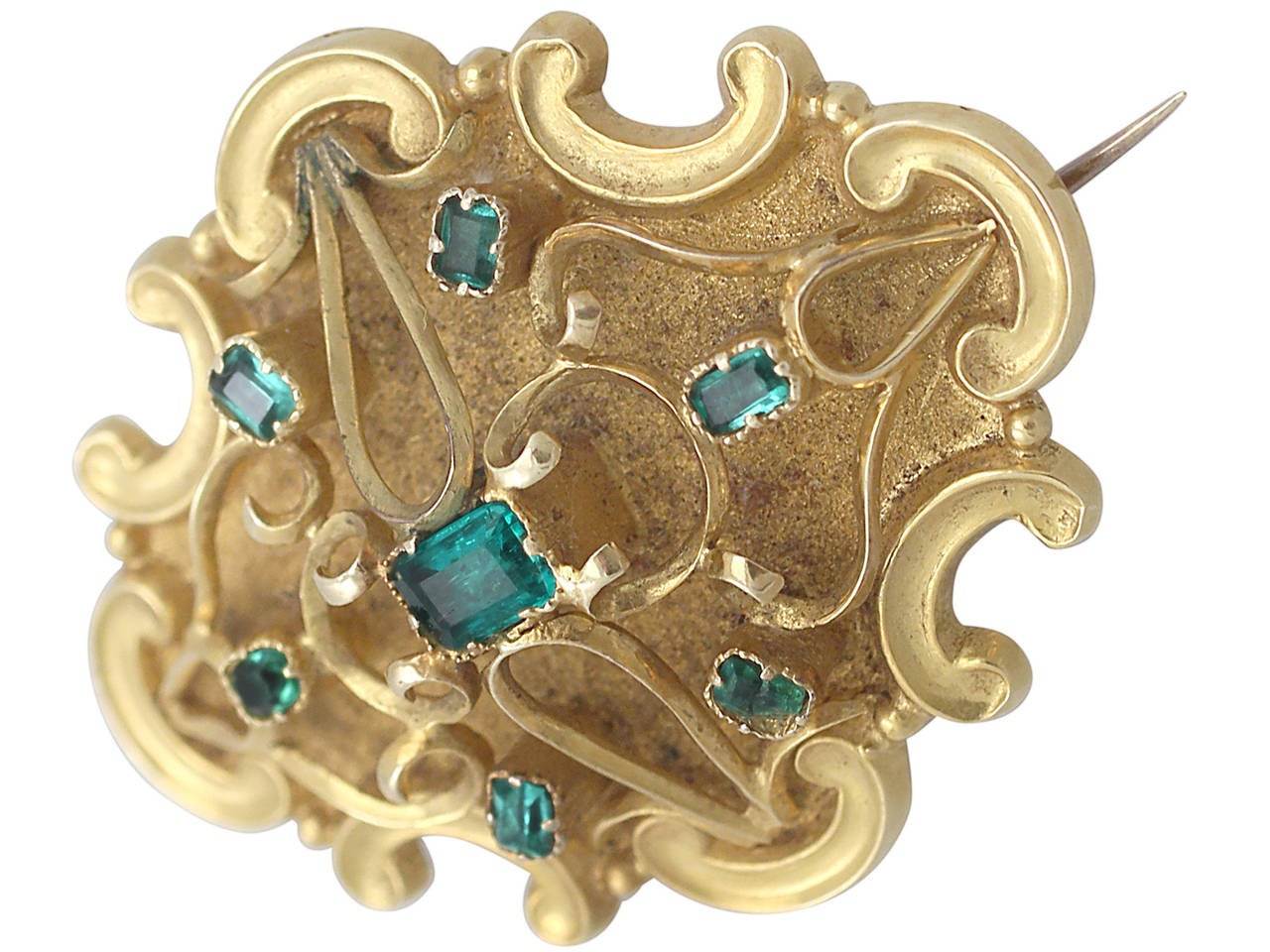 Women's 0.62Ct Emerald and 18k Yellow Gold Mourning Brooch - Antique Victorian