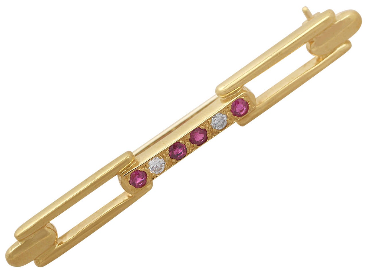 0.12 Ct Ruby, Diamond and 18 k Yellow Gold Brooch - Art Deco Style In Excellent Condition In Jesmond, Newcastle Upon Tyne