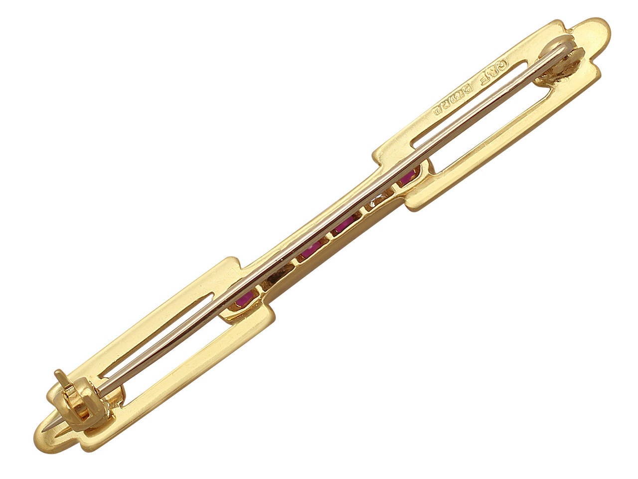 Women's 0.12 Ct Ruby, Diamond and 18 k Yellow Gold Brooch - Art Deco Style