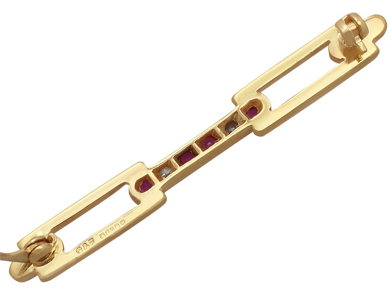 0.12 Ct Ruby, Diamond and 18 k Yellow Gold Brooch - Art Deco Style 1