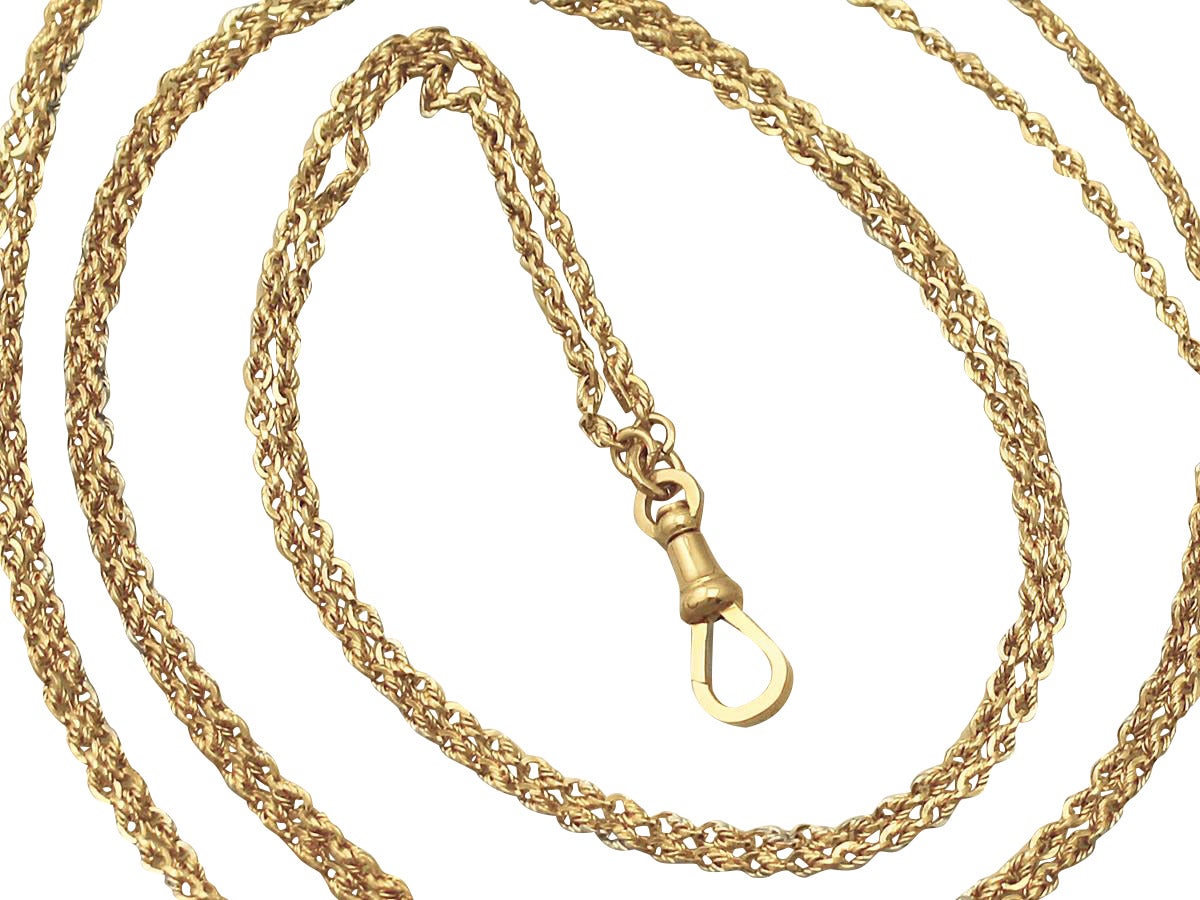 A fine and impressive antique Victorian 9 karat yellow gold longuard chain; part of our antique jewelry and estate jewelry collections

This impressive longuard chain has been crafted in 9k yellow gold.

The rounded fancy links that make up this