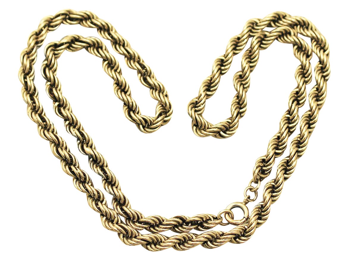 A fine and impressive antique Victorian 9 karat yellow gold chain necklace; part of our antique jewelry/estate jewelry collections

This impressive antique chain necklace has been crafted in 9k yellow gold.

The rounded fancy twist rope links