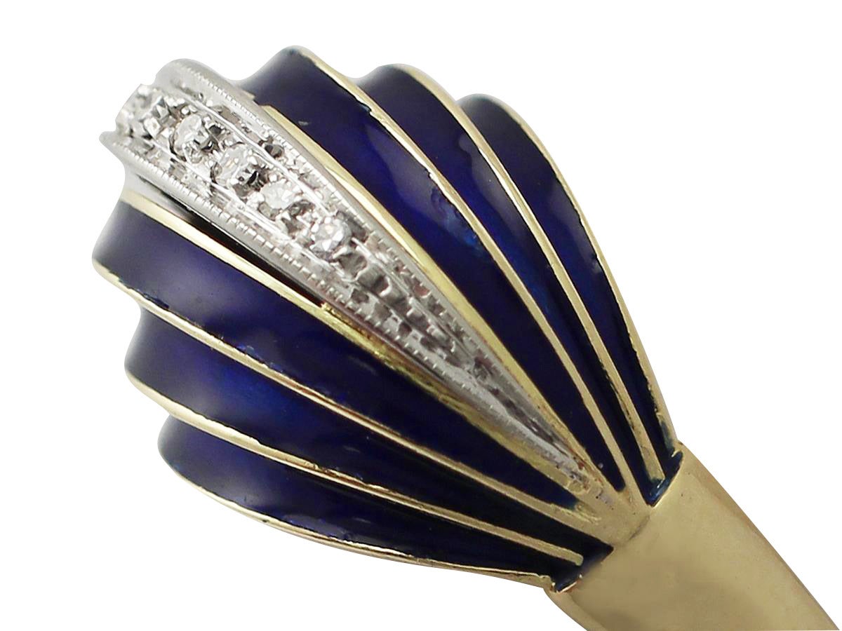 0.28Ct Diamond & Blue Enamel, 18k Yellow Gold Dress Ring - Art Deco - Vintage In Excellent Condition In Jesmond, Newcastle Upon Tyne